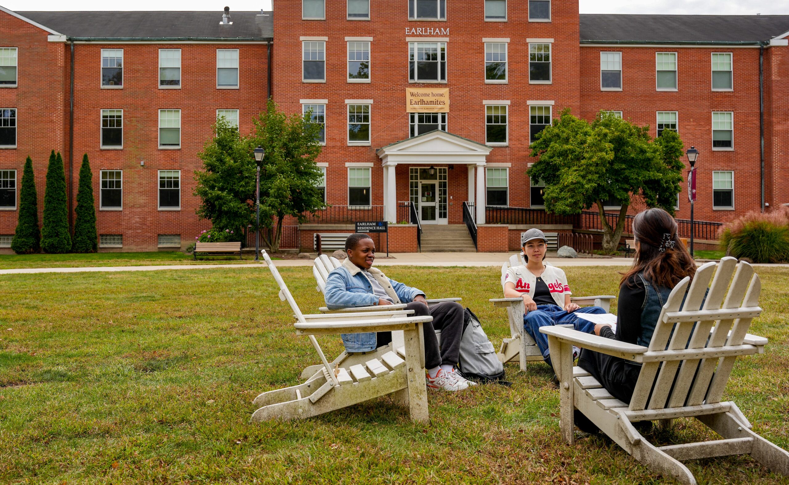 Students sitting in the heart of Earlham